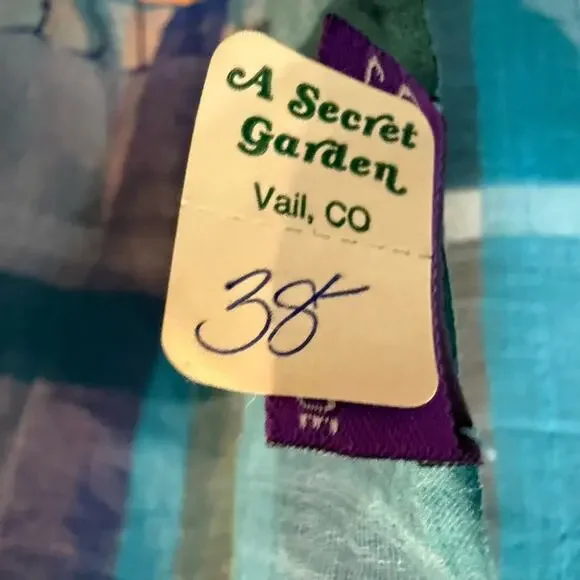 Vintage Handmade Silk Cotton Scarf Shawl Blue Plaid NWT Coastal Grandma - Picture 5 of 5